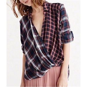 Abercrombie & Fitch Plaid Wrap Front Long Sleeve Top